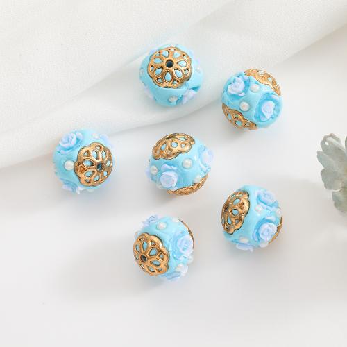 Zinc Alloy Jewelry Beads with Plastic Pearl gold color plated DIY & enamel nickel lead & cadmium free 16mm Sold By Bag