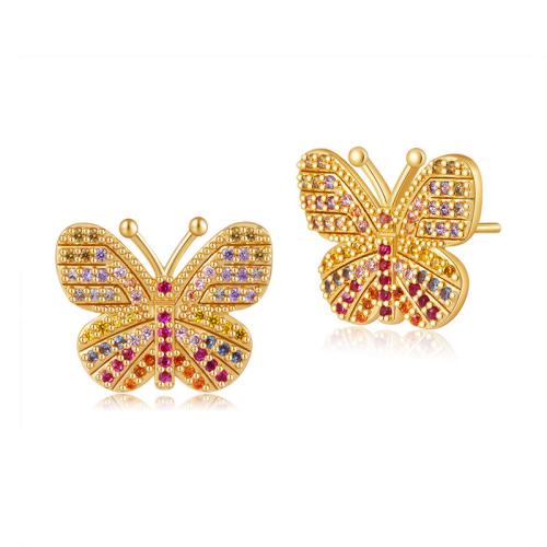 Cubic Zirconia Micro Pave Brass Earring Butterfly plated fashion jewelry & micro pave cubic zirconia golden nickel lead & cadmium free Sold By Pair
