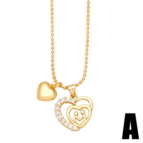 Cubic Zircon Micro Pave Brass Necklace Heart plated fashion jewelry & micro pave cubic zirconia golden nickel lead & cadmium free Length 43 cm Sold By PC