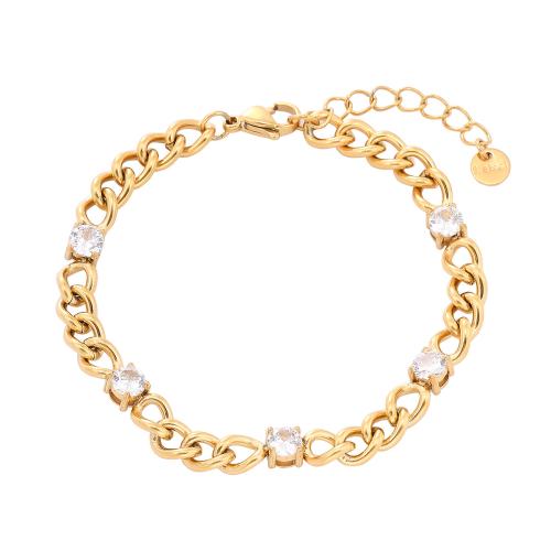 Stainless Steel Jewelry Bracelet 304 Stainless Steel with 4CM extender chain plated for woman & with rhinestone Length Approx 16 cm Sold By PC