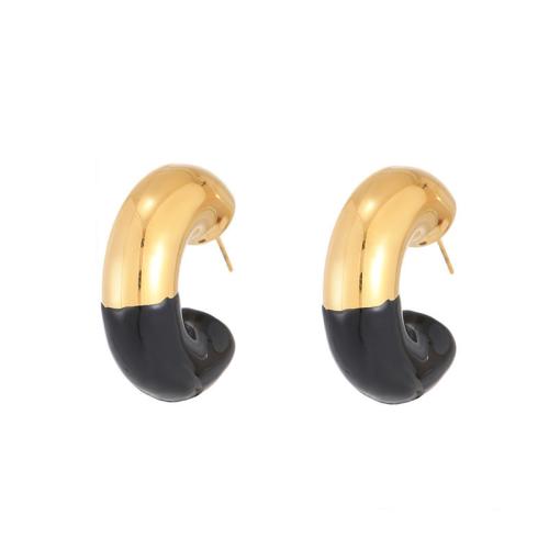 Stainless Steel Stud Earrings 304 Stainless Steel plated & for woman & enamel golden Sold By Pair