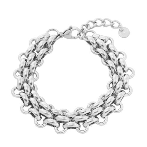 Rustfrit stål smykker Armbånd, 304 rustfrit stål, med 5CM extender kæde, forgyldt, for kvinde, sølv, Længde Ca. 18.5 cm, Solgt af PC