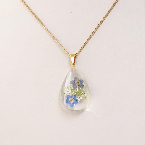 Pressed Dried Flower Jewelry  304 Stainless Steel with Dried Flower & Resin with 5cm extender chain epoxy gel & for woman Length 45 cm Sold By Bag