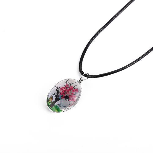Pressed Dried Flower Jewelry  Glass with Dried Flower & Wax Cord handmade for woman Length Approx 41-50 cm Sold By PC