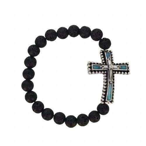 Lava Bracelet with Elastic Thread & Zinc Alloy Cross handmade Unisex & luminated Inner Approx 55mm Sold By PC