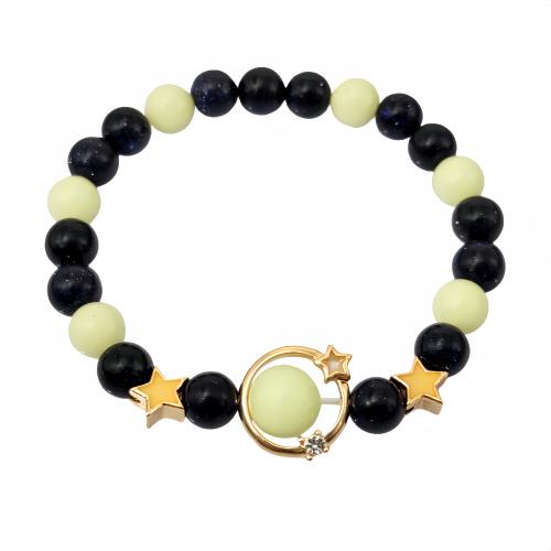 Obsidienne bracelet, avec pierre d'or & alliage de zinc, Placage, unisexe & lumineux, plus de couleurs à choisir, Longueur Environ 7.28 pouce, Vendu par PC