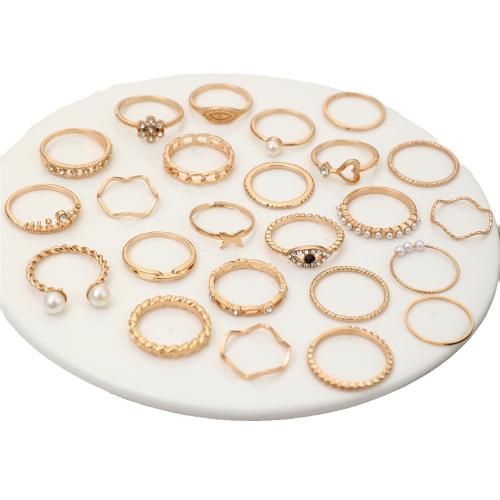 Cinko lydinys žiedas rinkinys, su Plastikiniai Perlas, padengtą, įvairių stilių pasirinkimas & moters & su Kalnų krištolas, Pardavė nustatyti