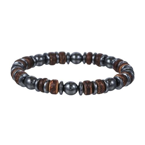 Wood Bracelet with Hematite & for man Length Approx 7-8 Inch Sold By PC