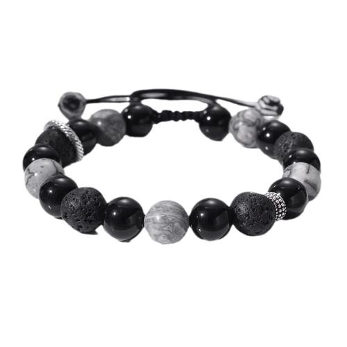 Lava Bracelet with Polyester Cord & Map Stone & Black Diamond & Snowflake Obsidian & Zinc Alloy with 5.5inch extender chain adjustable & for man Length Approx 7 Inch Sold By PC
