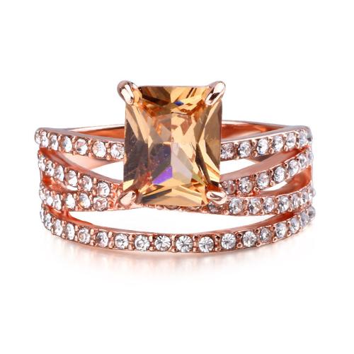 Zinc Alloy Finger Ring Geometrical Pattern rose gold color plated Unisex & micro pave cubic zirconia US Ring Sold By PC