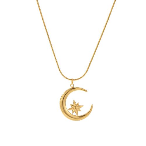 Titanium Steel Necklace with 1.96inch extender chain Moon and Star gold color plated snake chain & for woman Length Approx 17.7 Inch Sold By PC