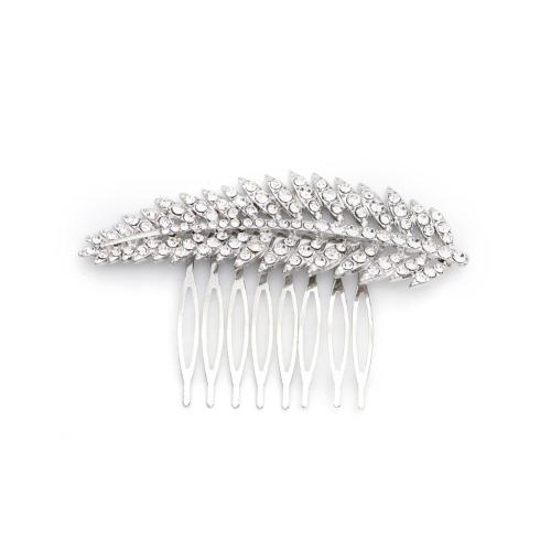 Decorativos de pentes, liga de zinco, joias de moda & para mulher & com strass, prateado, 85x55mm, vendido por PC