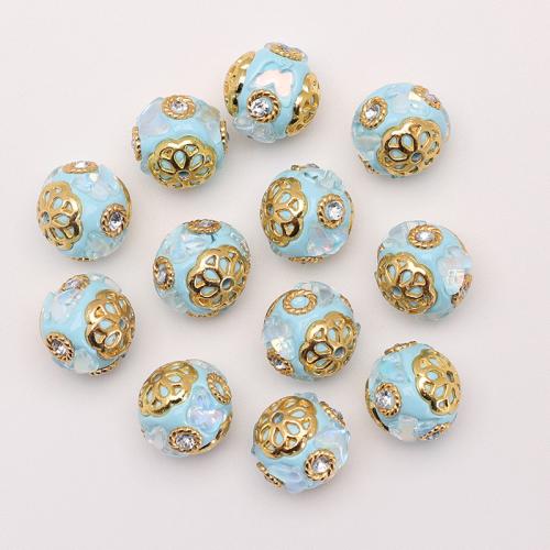 Rhinestone Zinc Alloy Beads with Polymer Clay gold color plated DIY & with rhinestone nickel lead & cadmium free 16mm Sold By Bag