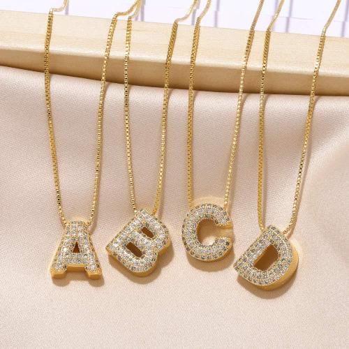 Cubic Zircon Micro Pave Brass Necklace Alphabet Letter plated fashion jewelry & micro pave cubic zirconia golden nickel lead & cadmium free Length 45 cm Sold By PC