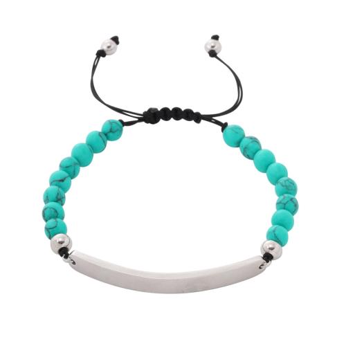 Stainless Steel Jewelry Bracelet 304 Stainless Steel with turquoise & Wax Cord plated for woman green Length Approx 20 cm Sold By PC