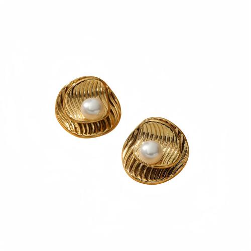Edelstahl Ohrringe, 304 Edelstahl, mit Kunststoff Perlen, plattiert, für Frau, keine, verkauft von Paar