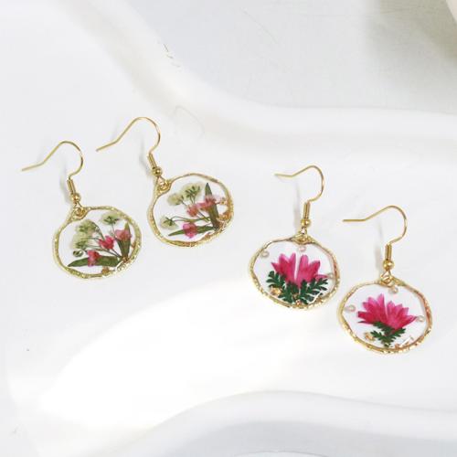 Pressed Dried Flower Jewelry  Zinc Alloy with Dried Flower & Resin & 304 Stainless Steel epoxy gel & for woman Sold By Bag