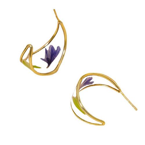 Pressed Dried Flower Jewelry  Zinc Alloy with Dried Flower & Resin epoxy gel for woman golden Sold By PC