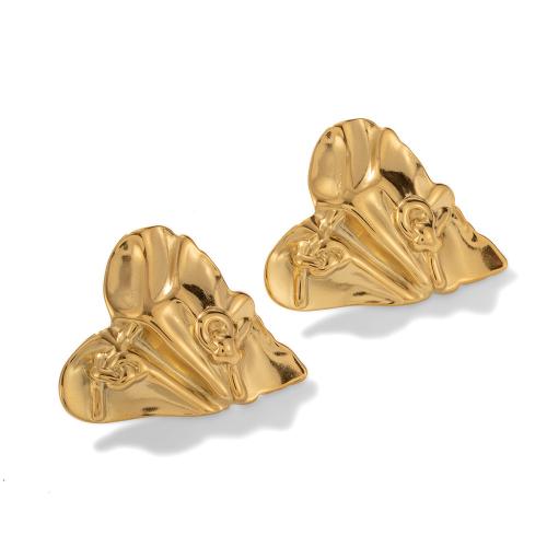304 rostfritt stål Stud Earring, Hjärta, guldfärg pläterade, Vintage & för kvinna, 35x30mm, Säljs av Par