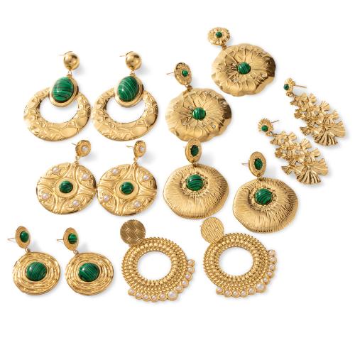 304 roestvrij staal Drop Earring, met turkoois & Plastic Pearl, gold plated, verschillende stijlen voor de keuze & voor vrouw, Verkocht door pair