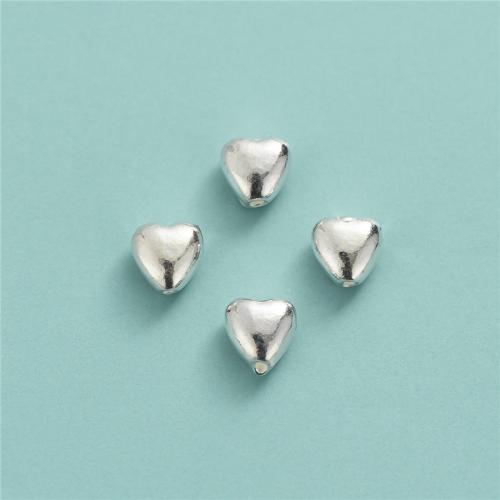 925 Sterling Silver Beads Heart DIY & smooth silver color Approx 0.8mm Sold By PC