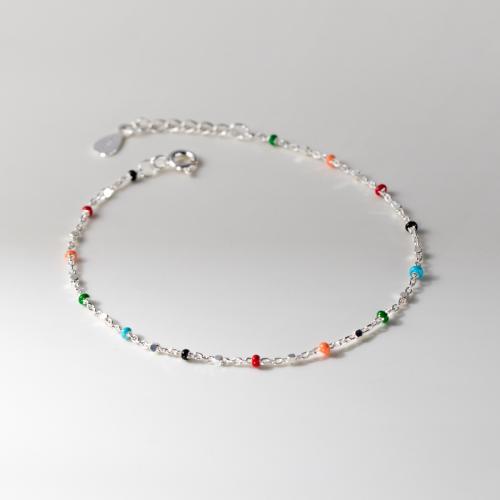 Argent sterling 925 bracelet, avec Seedbead, avec 0.8inch chaînes de rallonge, Style coréen & pour femme, argent, Longueur Environ 6.3 pouce, Vendu par PC