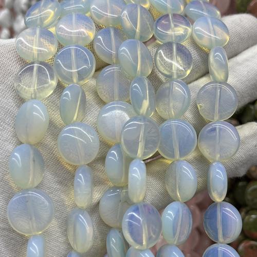 Koraliki z kameniem szlachetnym, Opal, Płaskie koło, biżuteria moda & DIY, biały, 15mm, sprzedawane na około 38 cm Strand