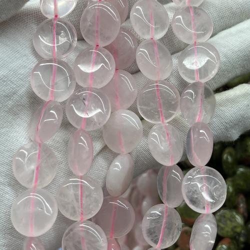 Naturliga rosenkvarts pärlor, Rose Quartz, Flat Round, mode smycken & DIY, rosa, 15mm, Såld Per Ca 38 cm Strand