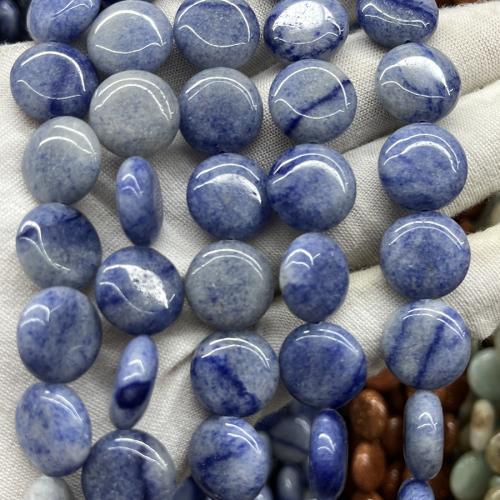 Aventurin perler, Blå Aventurin, Flad Rund, mode smykker & du kan DIY, blå, 15mm, Solgt Per Ca. 38 cm Strand
