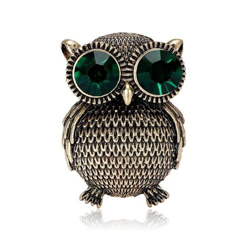Rhinestone Brooch Zinc Alloy with Rhinestone Owl plated vintage & fashion jewelry & for woman nickel lead & cadmium free Sold By PC