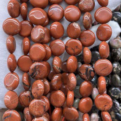 Koraliki z kameniem szlachetnym, Jaspis czerwony, Płaskie koło, biżuteria moda & DIY, czerwony, 15mm, sprzedawane na około 38 cm Strand