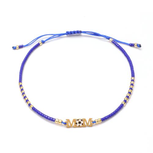 Glass Seed Beads Armband, med Knut Sladd & 304 rostfritt stål, Alfabetsbokstav, handgjord, mode smycken & justerbar & för kvinna & emalj, fler färger för val, Längd Ca 16-20 cm, Säljs av PC