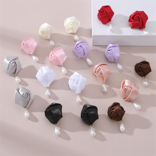 Oorbel sieraden, Polyester, met Plastic Pearl, Rose, mode sieraden & 3D-effect & voor vrouw, meer kleuren voor de keuze, 60x40mm, Verkocht door pair