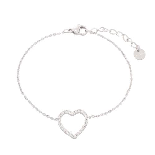 Stainless Steel Jewelry Bracelet 304 Stainless Steel with 4CM extender chain Heart plated for woman & with rhinestone Length Approx 16 cm Sold By PC