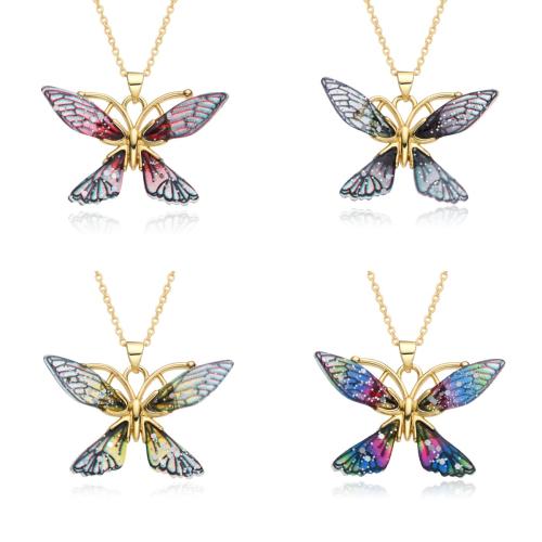 Brass Necklace with Resin Butterfly plated for woman Length Approx 41-50 cm Sold By PC