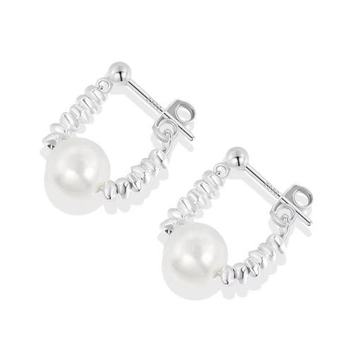 925 Sterling Silver Drop &  Dangle Earrings with Plastic Pearl for woman silver color 22mm Sold By Pair