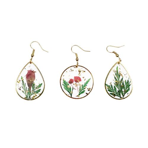 Zinc Alloy Drop Earring with Dried Flower & Resin epoxy gel & for woman Sold By Pair