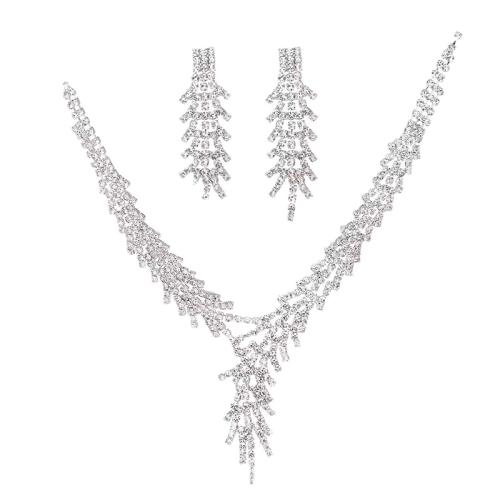 Strass sieraden Sets, Bergkristal, plated, 2 stuks & voor vrouw, wit, 35+16cm, Verkocht door Stel