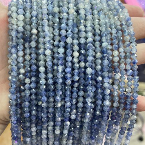 Naturlige kvarts smykker perler, Kyanit, Runde, mode smykker & du kan DIY & facetteret, blå, 4mm, Solgt Per Ca. 38 cm Strand
