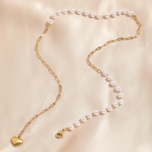 Nerezová ocel šperky náhrdelník, 304 Stainless Steel, s Plastové Pearl, s 5cm extender řetězce, módní šperky & pro ženy, Prodáno By PC