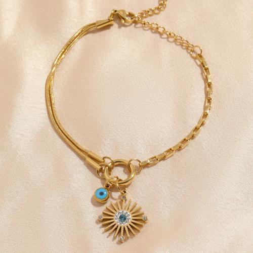 Evil Eye Smycken Armband, 304 rostfritt stål, med 5cm extender kedja, Sol, mode smycken & för kvinna & med strass, Längd Ca 18 cm, Säljs av PC