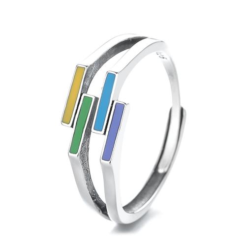 925 sterling zilver Manchet Finger Ring, Geometrisch Patroon, voor vrouw & epoxy sticker, Maat:6-8, Verkocht door PC