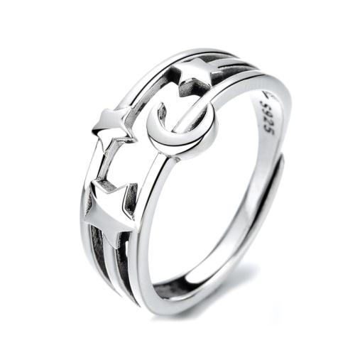 925 sterling zilver Manchet Finger Ring, Maan en Ster, Vintage & voor vrouw & hol, Maat:6-8, Verkocht door PC