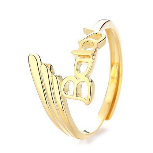 925 Sterling Silver Cuff Finger Ring Alphabet Letter Korean style & for woman & hollow 12.50mm US Ring Sold By PC