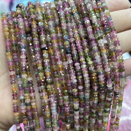 Grânulos de gemstone jóias, turmalina, ábaco, joias de moda & DIY & facetada, cores misturadas, 2.20x4.50mm, vendido para Aprox 38 cm Strand