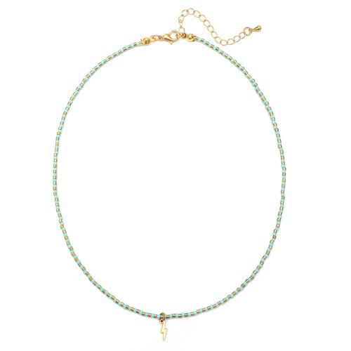 perles de rocaille en verre collier, avec Acier inoxydable 304, avec 5cm chaînes de rallonge, Symbole de la foudre, Style bohème & pour femme, plus de couleurs à choisir, Longueur Environ 40 cm, Vendu par PC