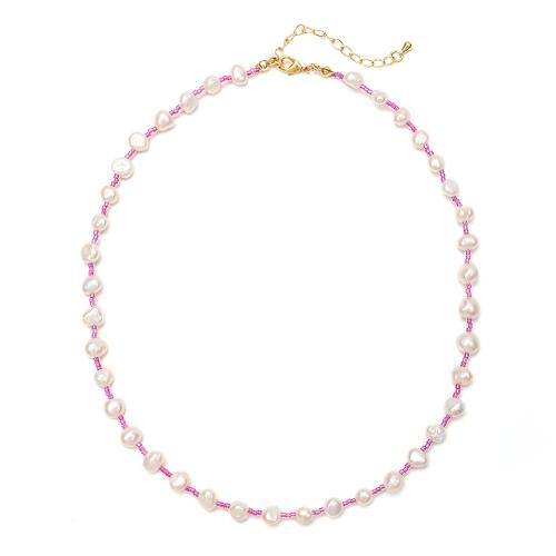 Přírodní Sladkovodní Pearl náhrdelník, s Skleněné perličky & 304 Stainless Steel, s 5cm extender řetězce, módní šperky & pro ženy, více barev na výběr, Délka Cca 40 cm, Prodáno By PC