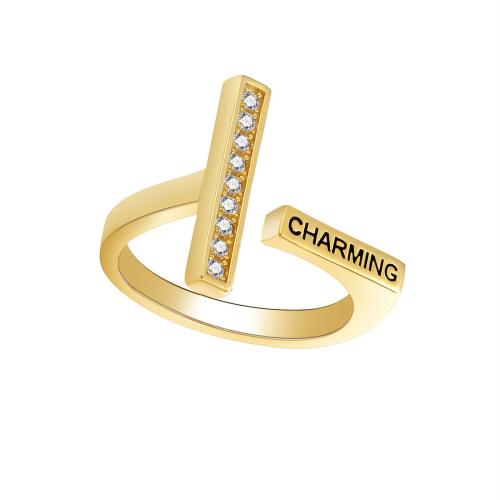 Cúbicos Circonia Micro Pave anillo de latón, metal, chapado, micro arcilla de zirconia cúbica & para mujer & esmalte, dorado, Vendido por UD