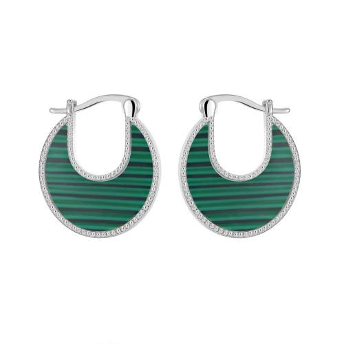Brass Leverback Earring with Malachite & White Shell plated for woman Sold By Pair