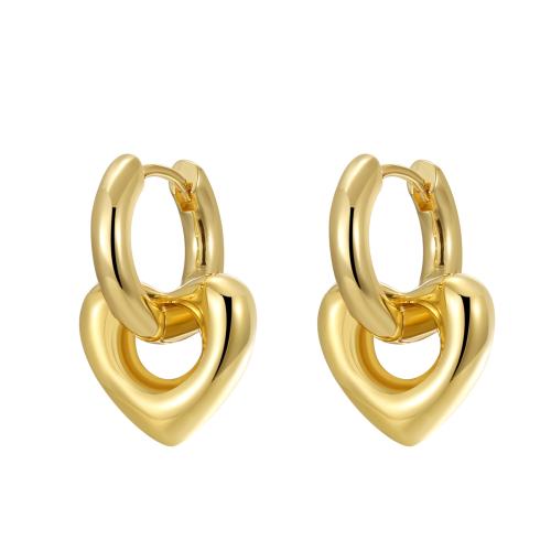 Huggie Hoop Drop Earring Brass Heart plated for woman Sold By Pair